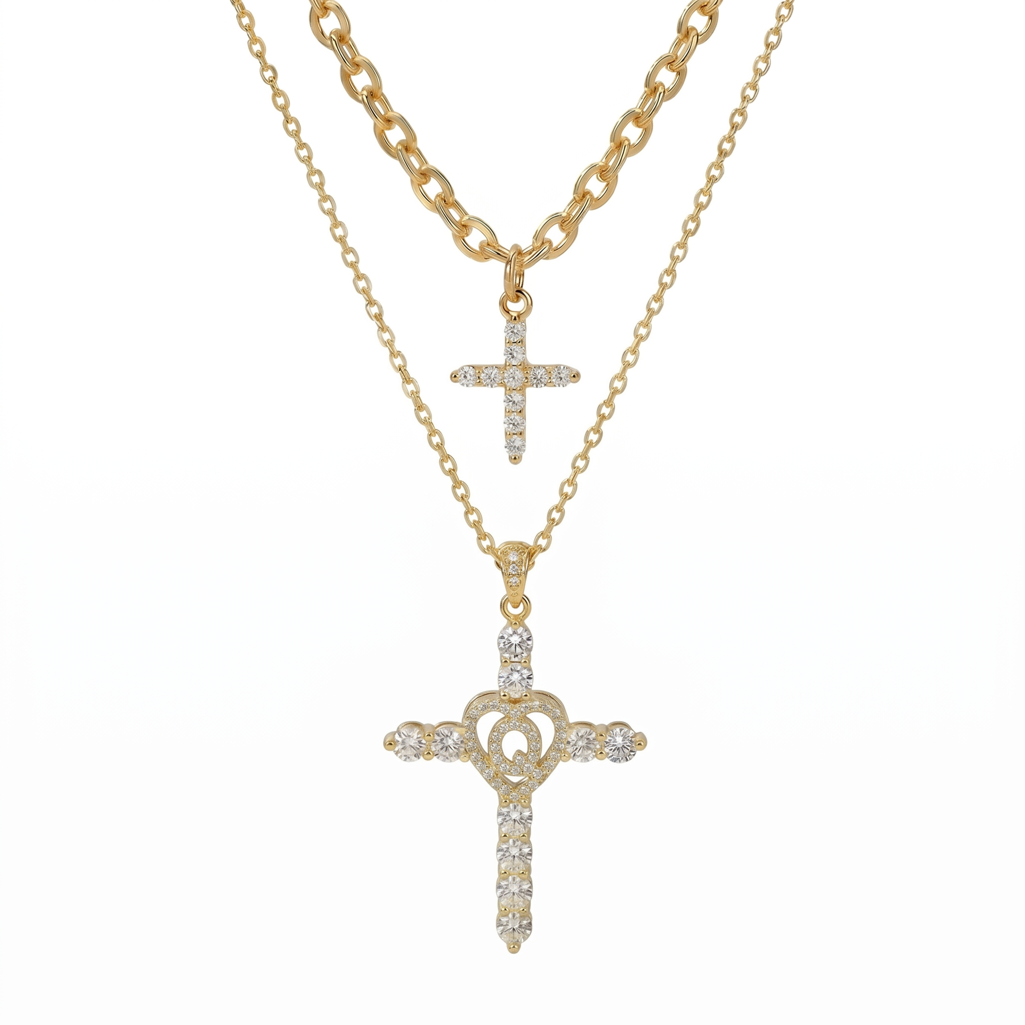 2pc Elegant Cross Initial Necklace Set