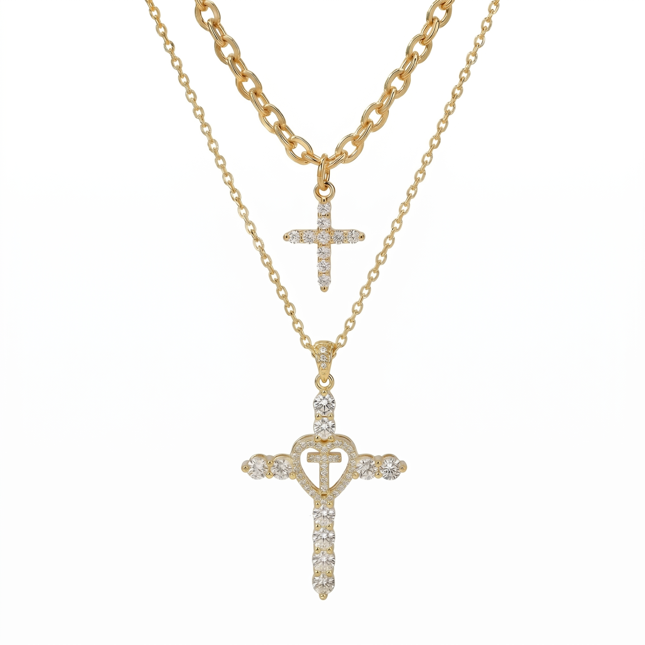 2pc Elegant Cross Initial Necklace Set