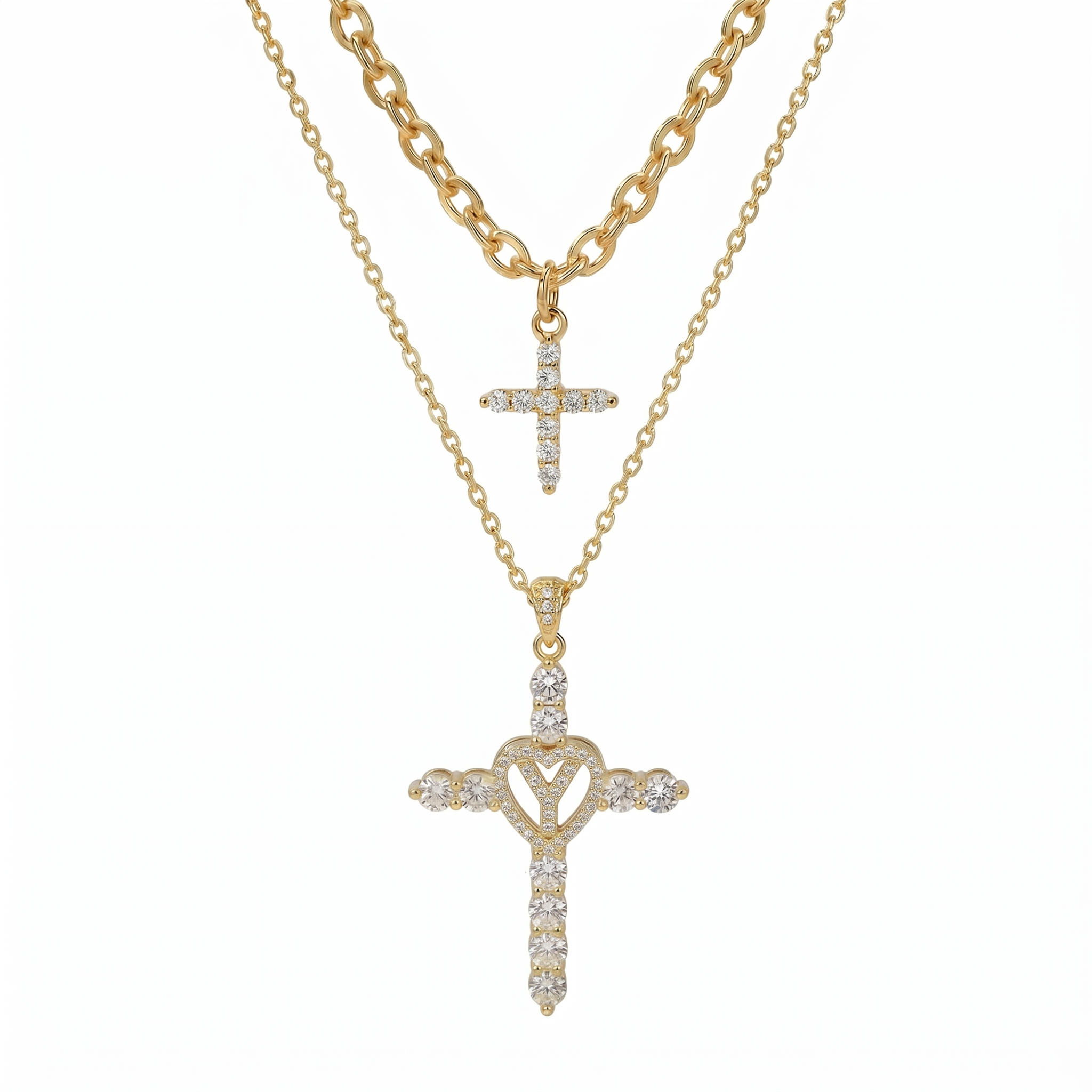 2pc Elegant Cross Initial Necklace Set