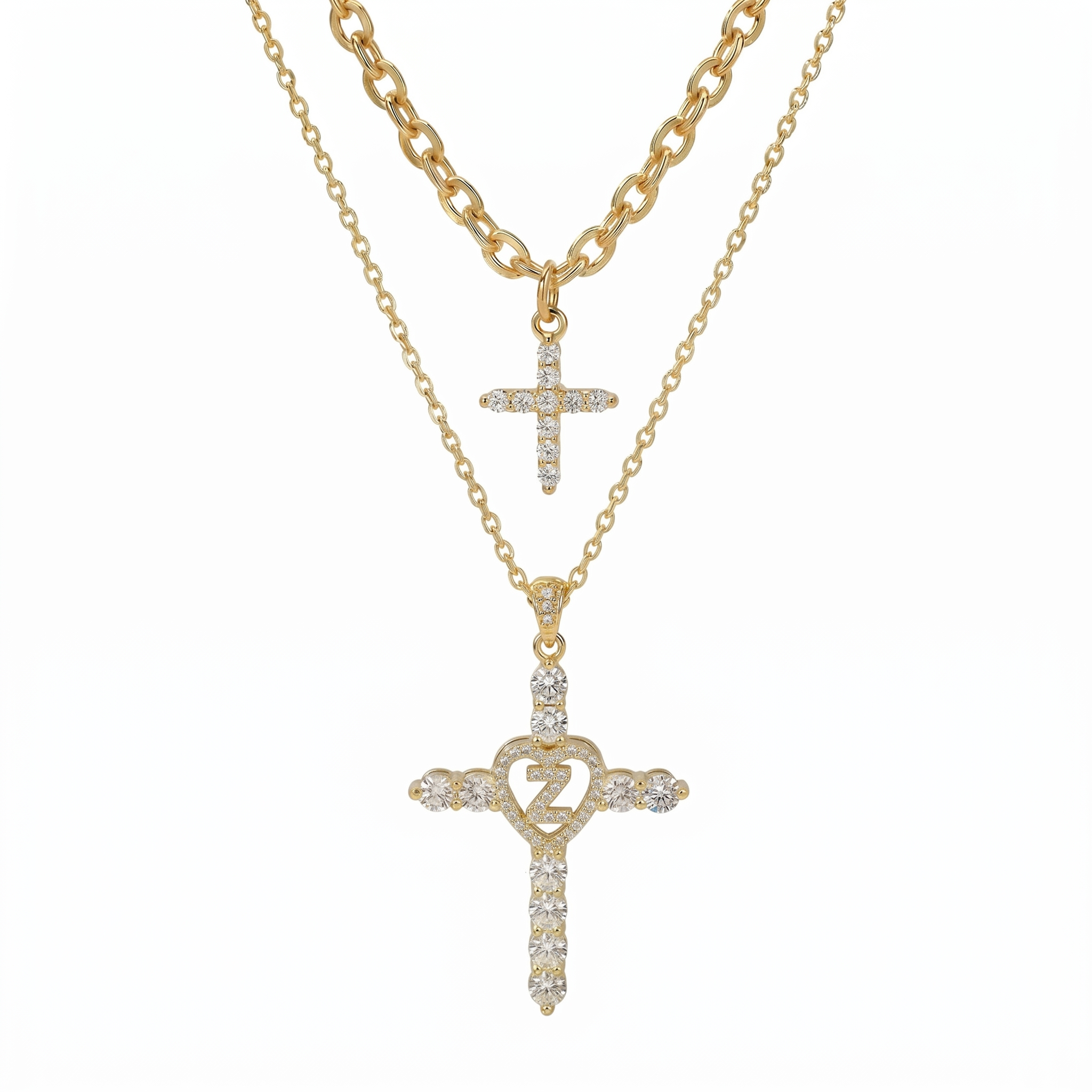 2pc Elegant Cross Initial Necklace Set