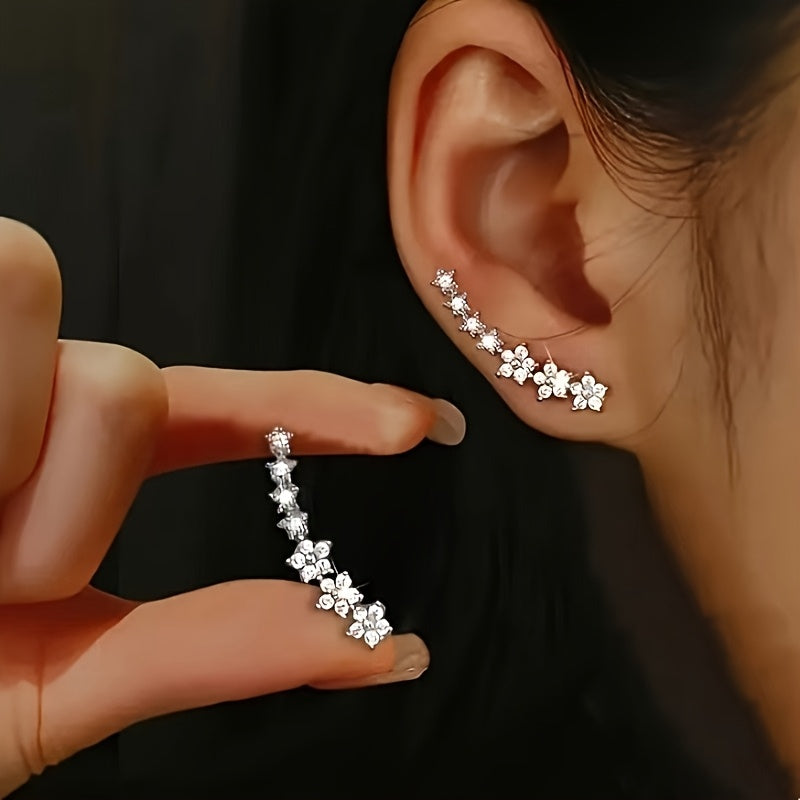 Floral Crystal Climber Earrings