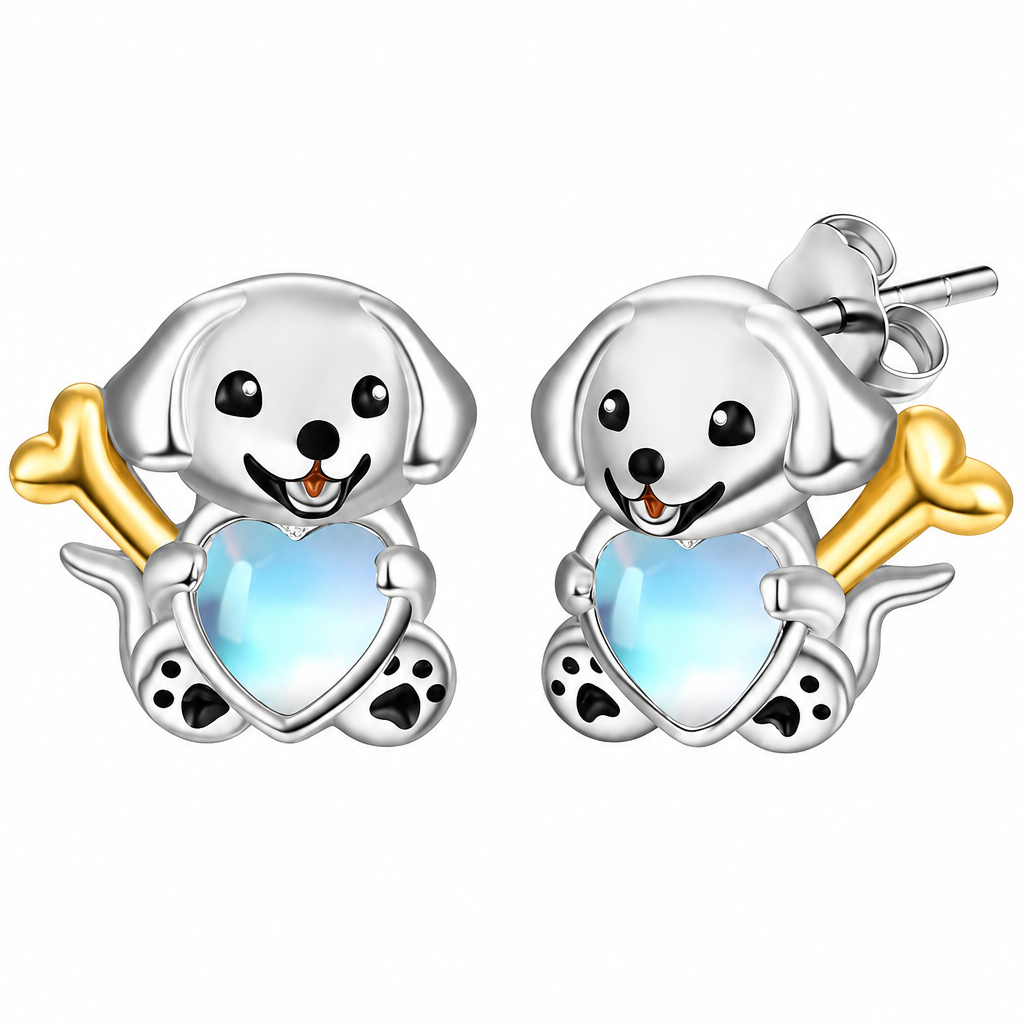 Moonstone Puppy Stud Earrings