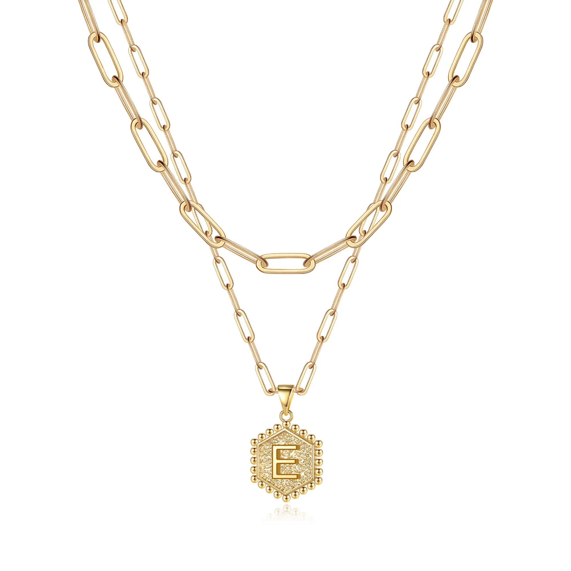 2pc 14k Hexagon Initial Necklace