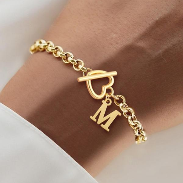 Initial Heart Toggle Bracelet