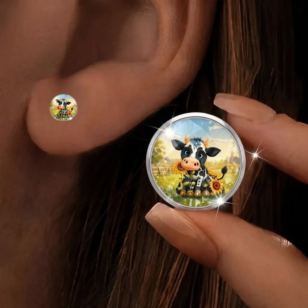 Cow & Sunflower Stud Earrings