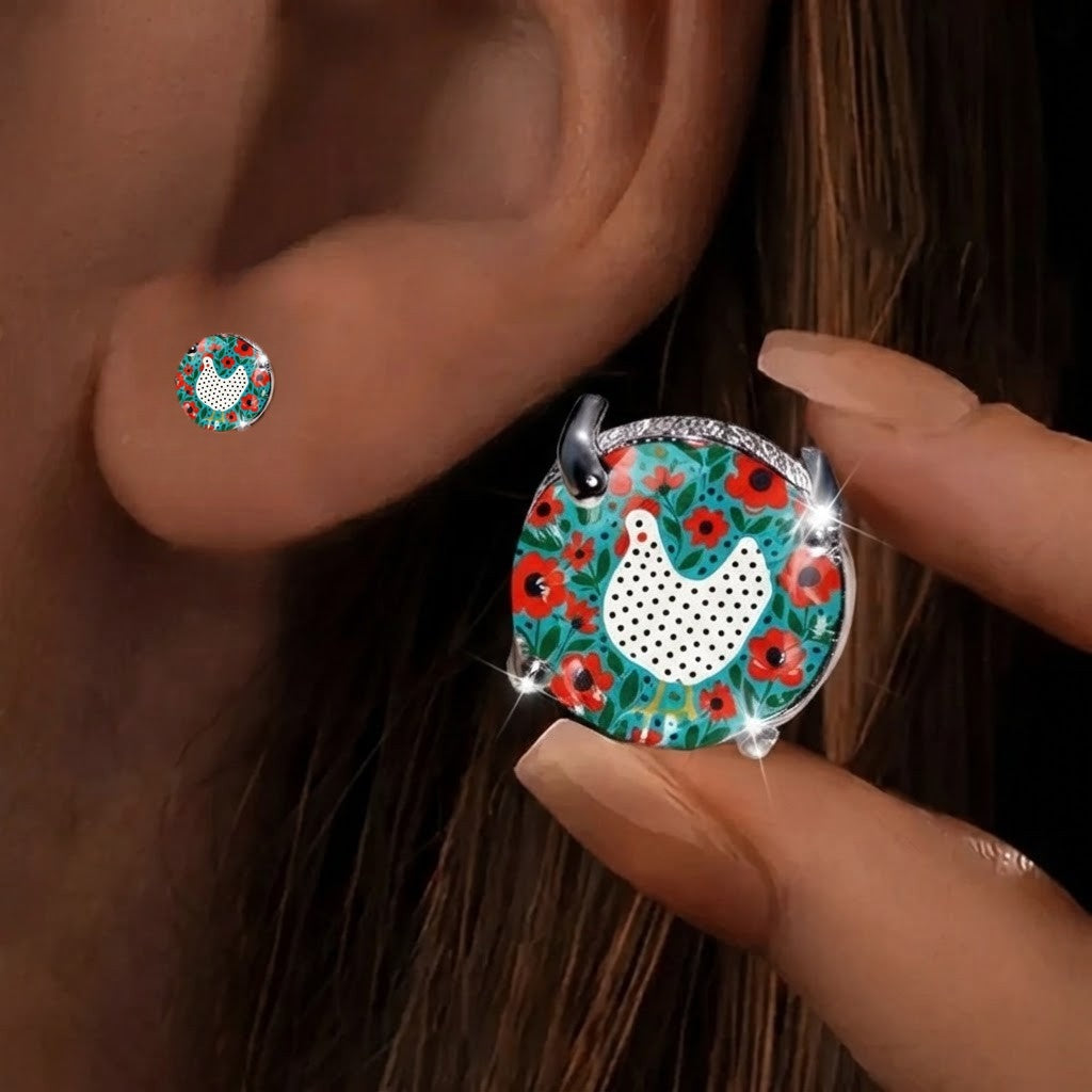 White Hen Floral Dome Stud Earrings
