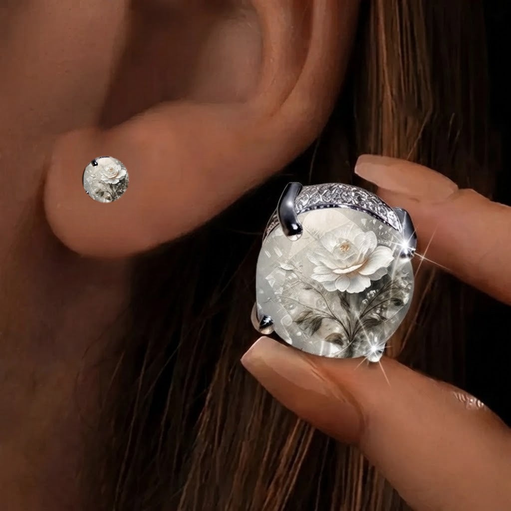 White Peony Glass Stud Earrings
