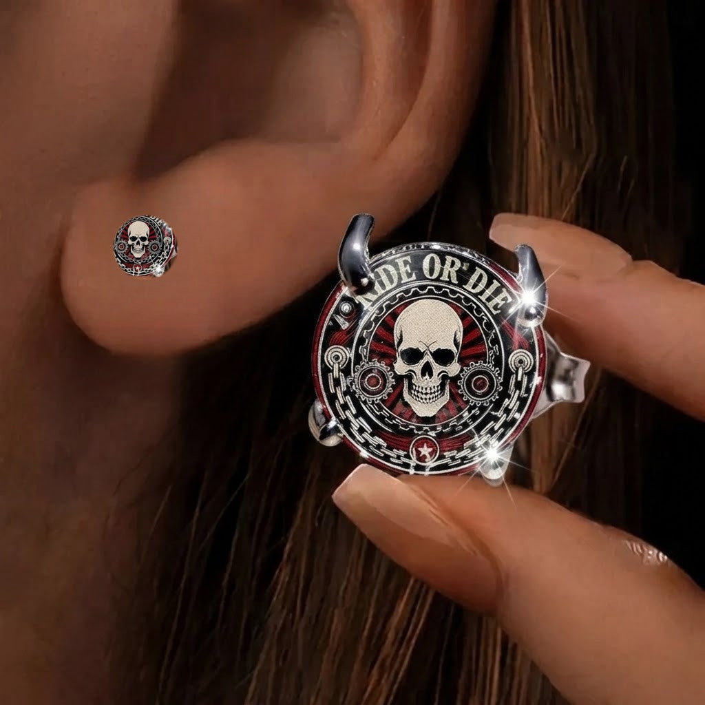 Skull Gear Stud Earrings