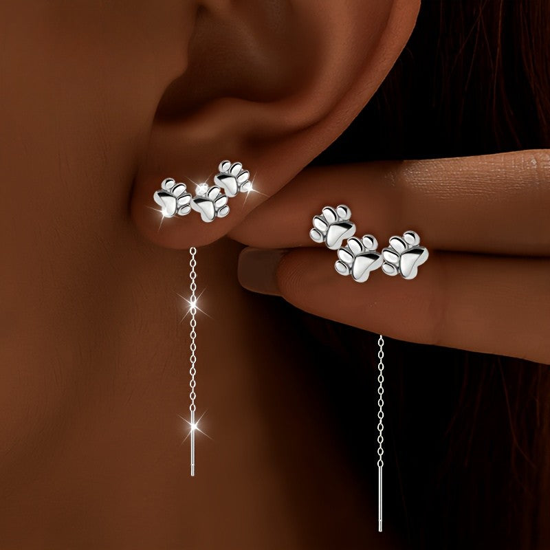 Paw Print Threader Earrings