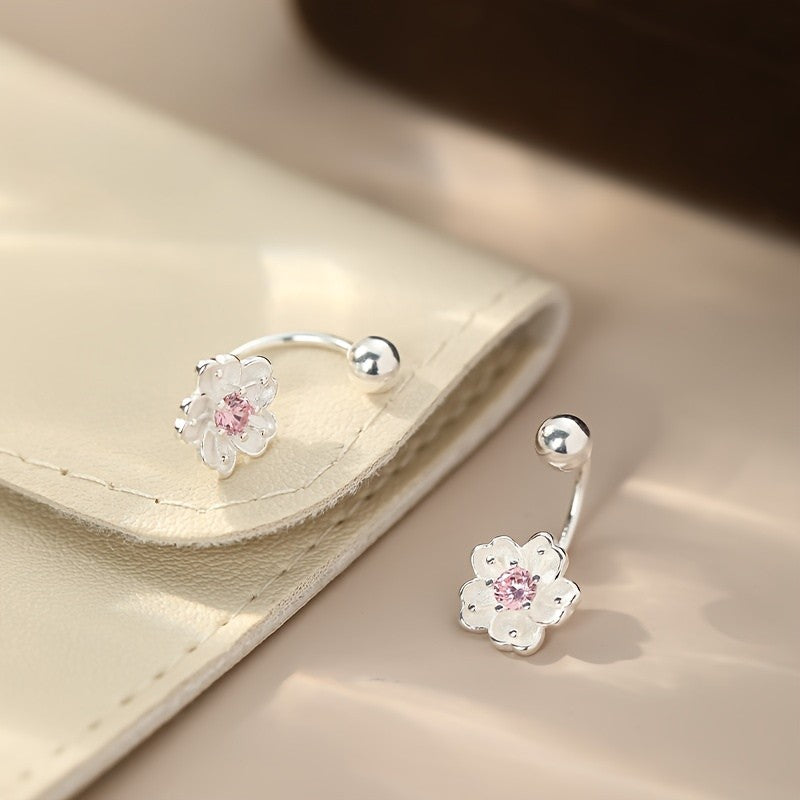 Pink Crystal Flower Hoop Earrings