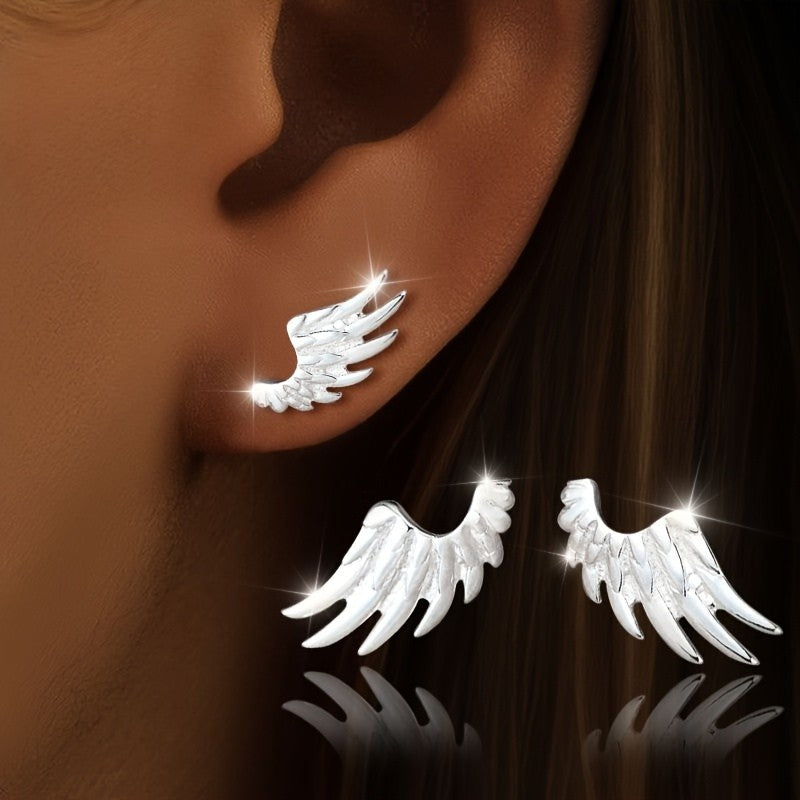 Silver Angel Wing Stud Earrings