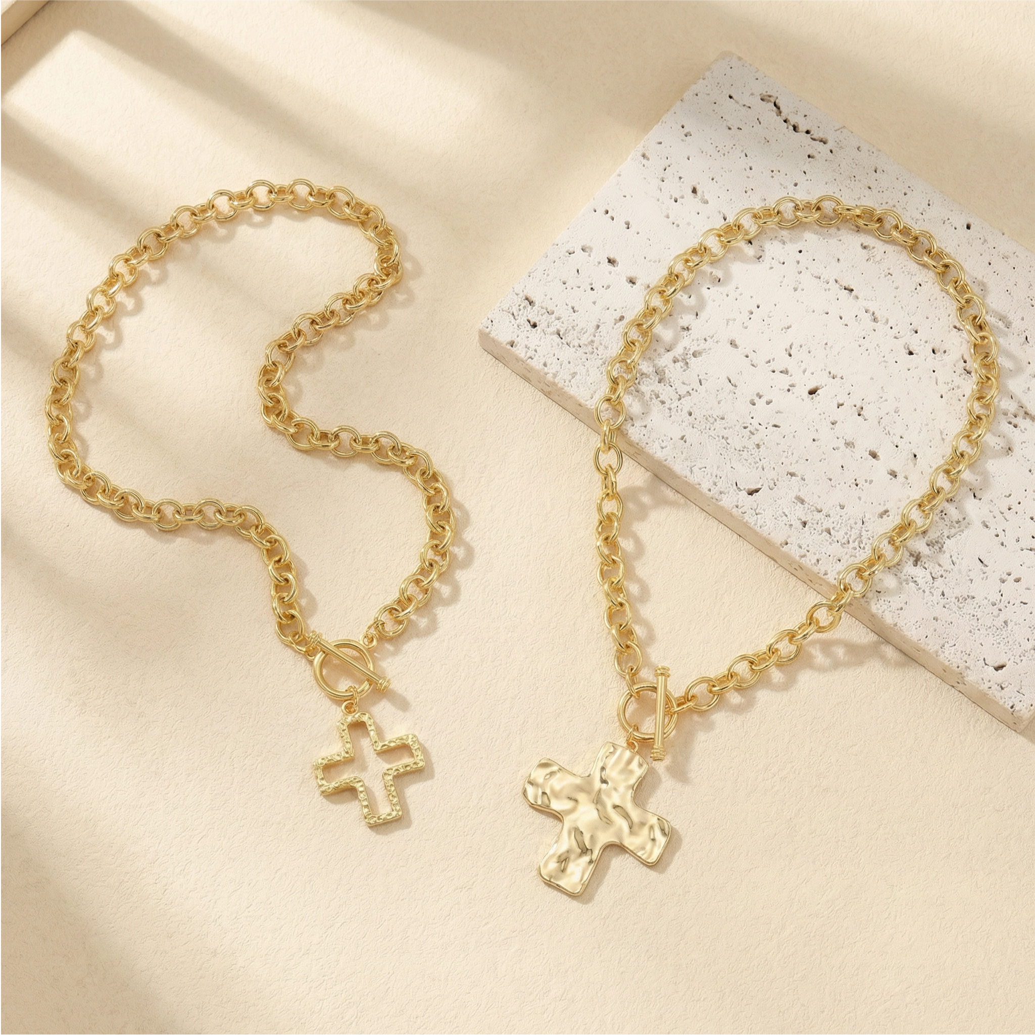 2pc Cross Toggle Necklace Set