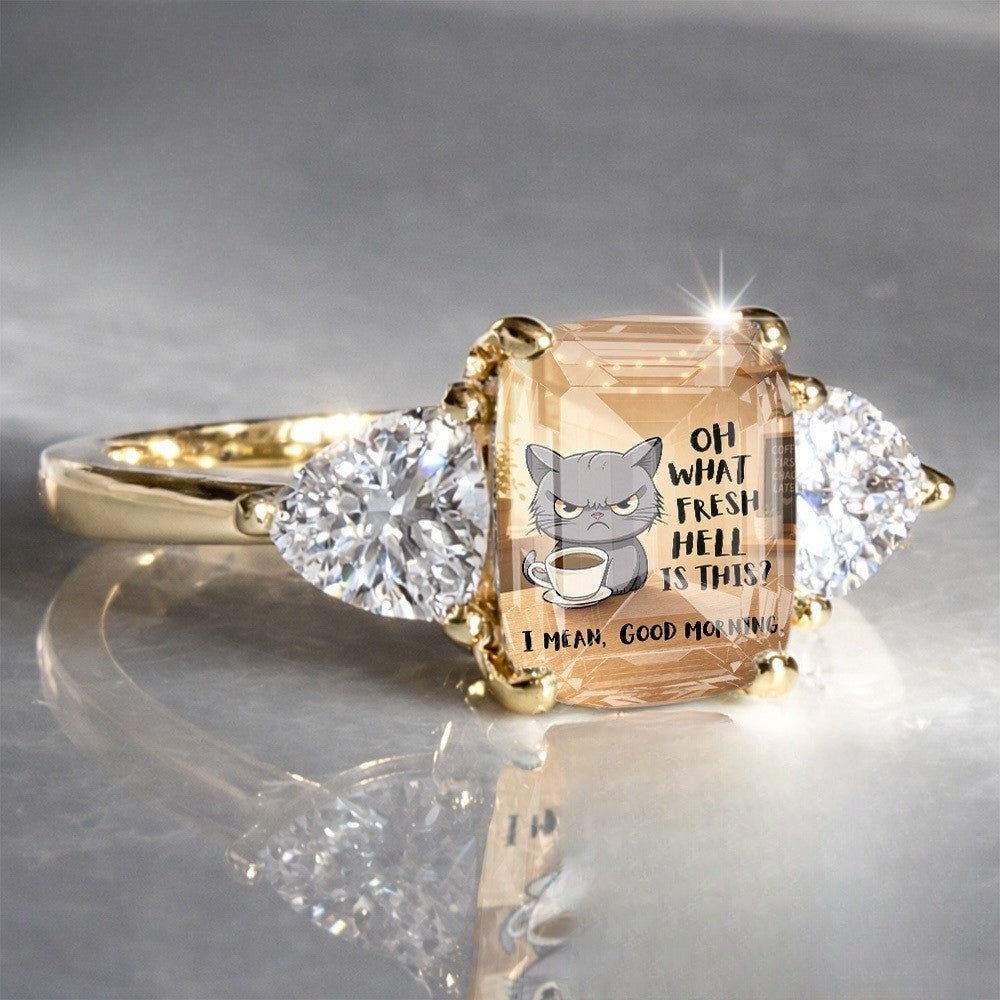 Cat & Coffee Square Ring