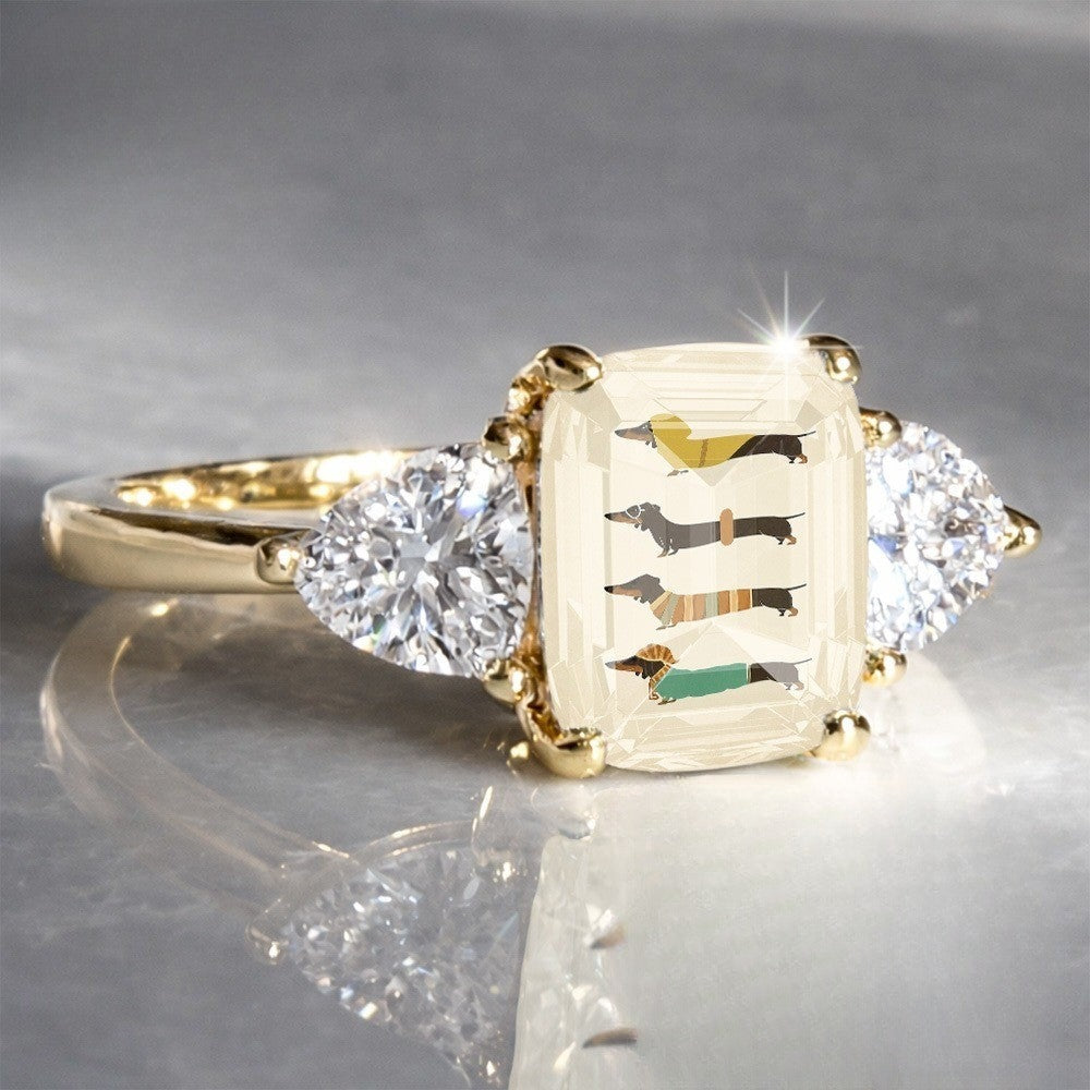 Dachshund Rectangular Stone Ring