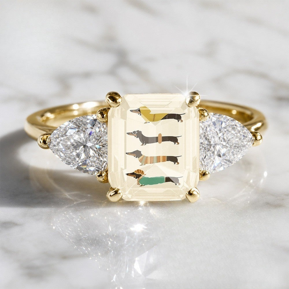Dachshund Rectangular Stone Ring