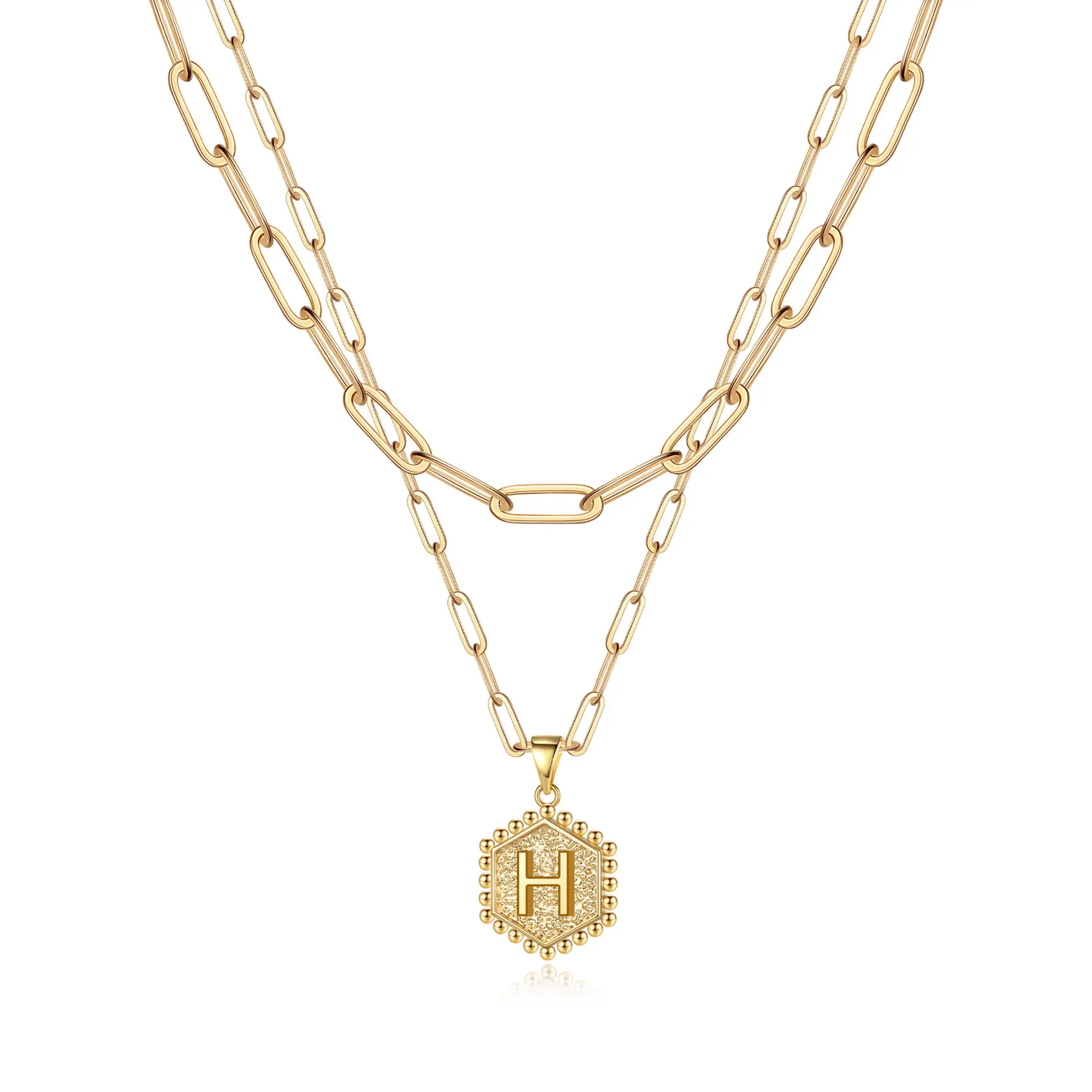 2pc 14k Hexagon Initial Necklace