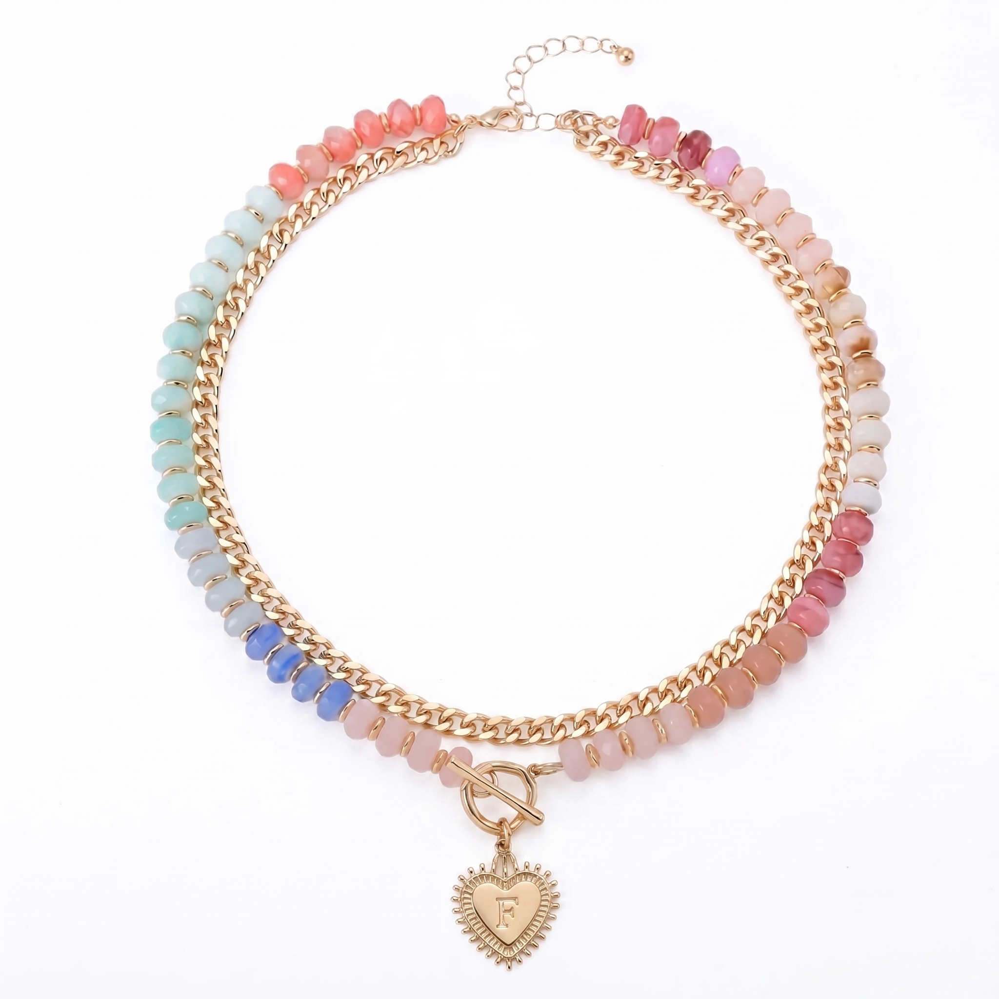 Double Layer Initial Heart Beaded Necklace