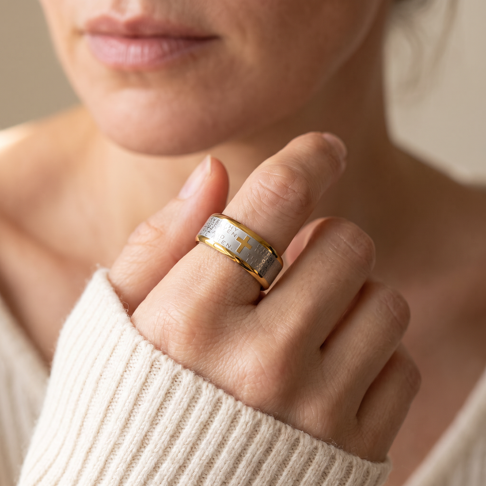 Cross Lord's Prayer Ring