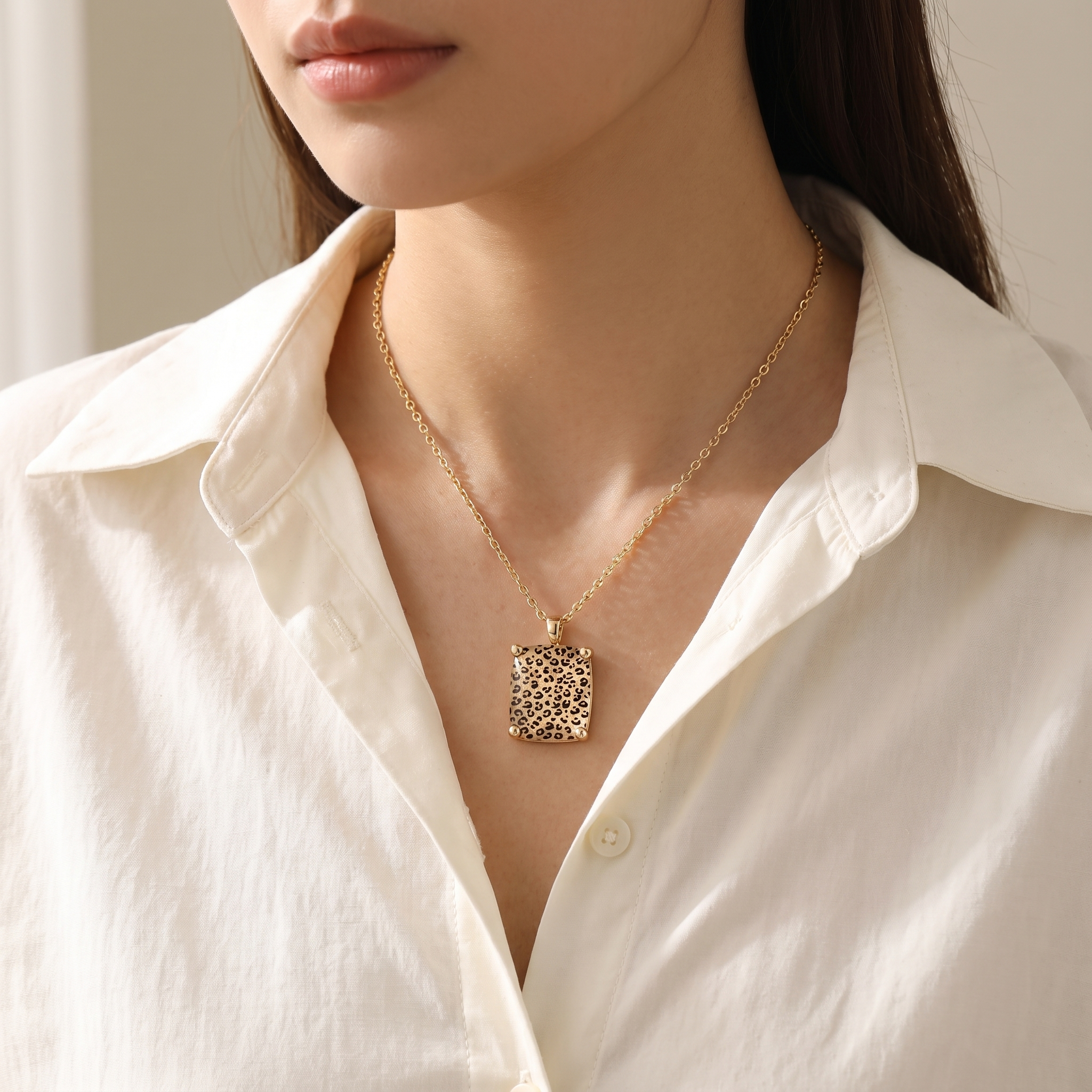 Leopard Square Necklace
