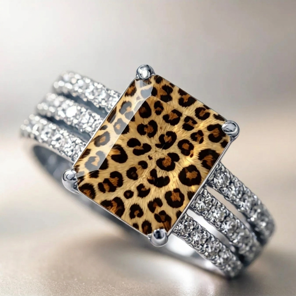 Leopard Square Three Layer Ring