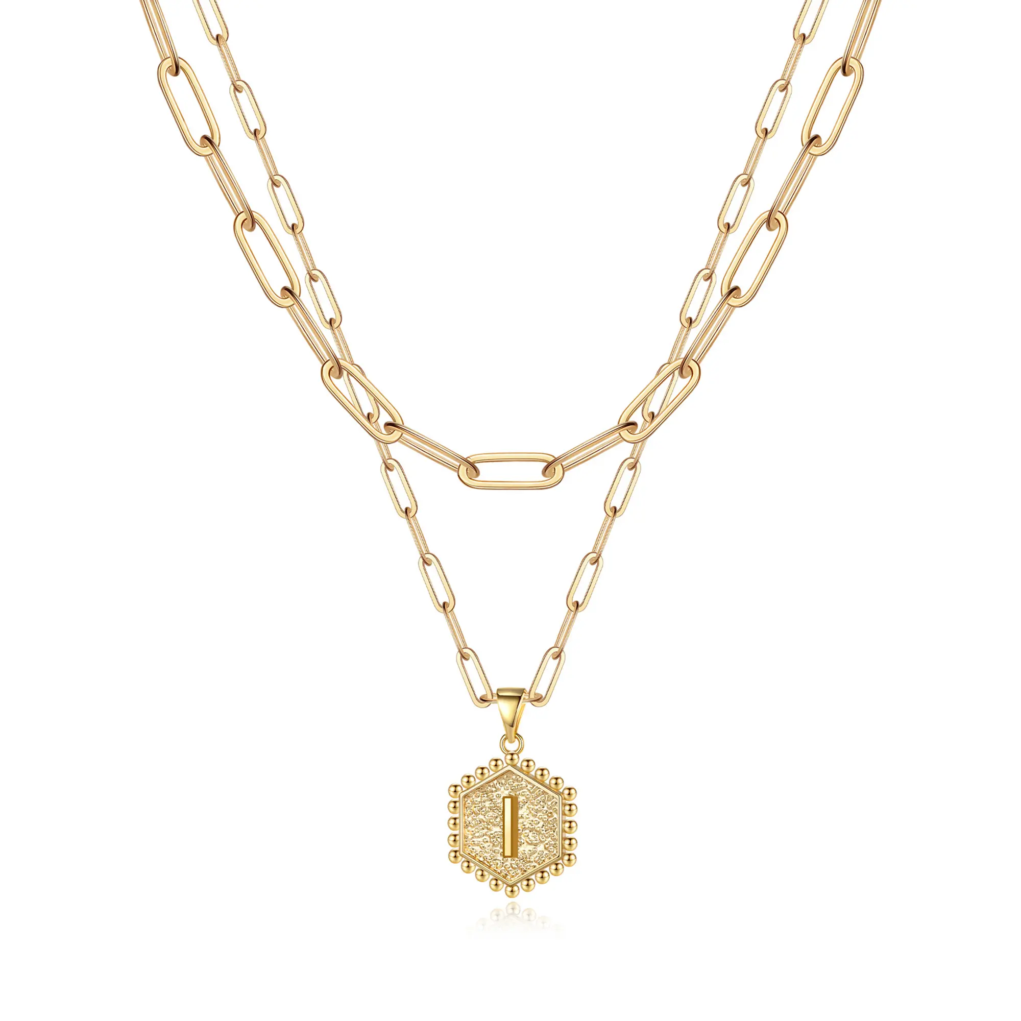 2pc 14k Hexagon Initial Necklace