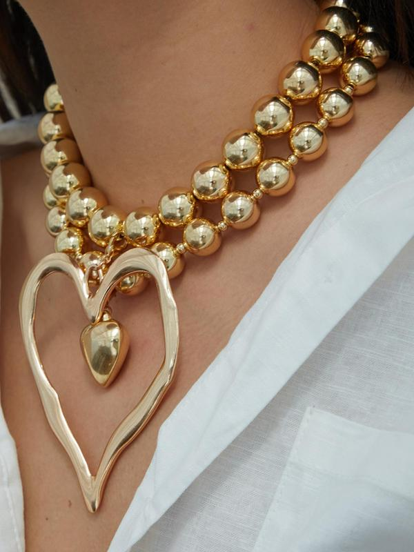 2pc Heart Shaped Beaded Necklace Set