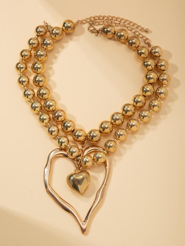 2pc Heart Shaped Beaded Necklace Set