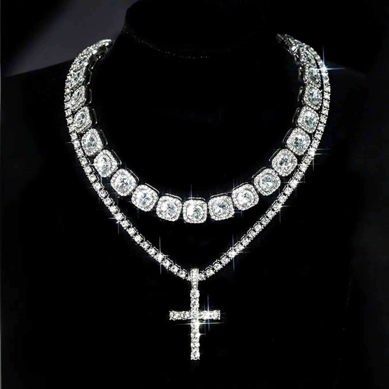 2pc Cross Diamond Necklace Set