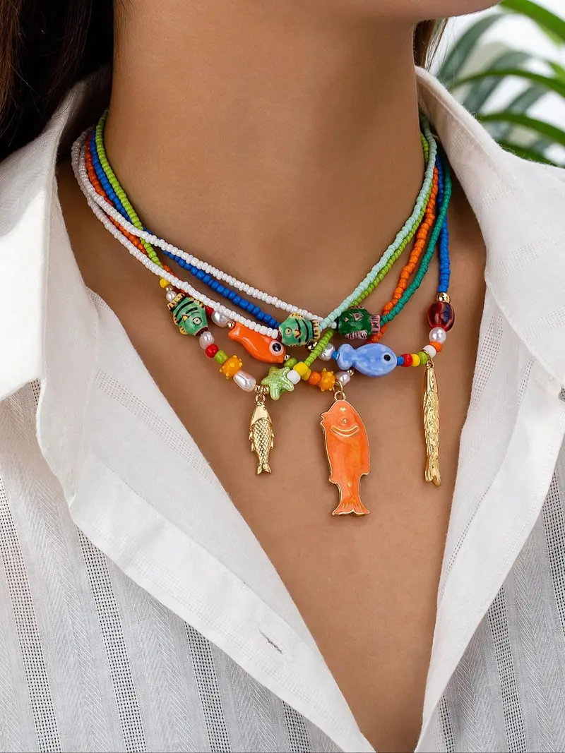 Colorful Beaded Marine Necklace Set