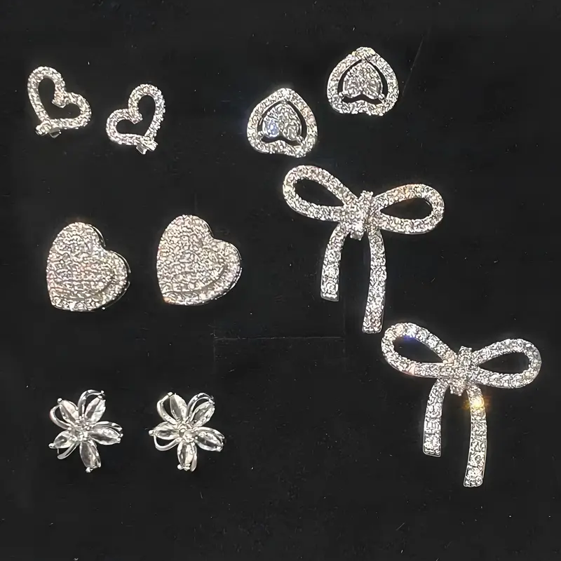 6pc Elegant Heart Bow Earrings Set