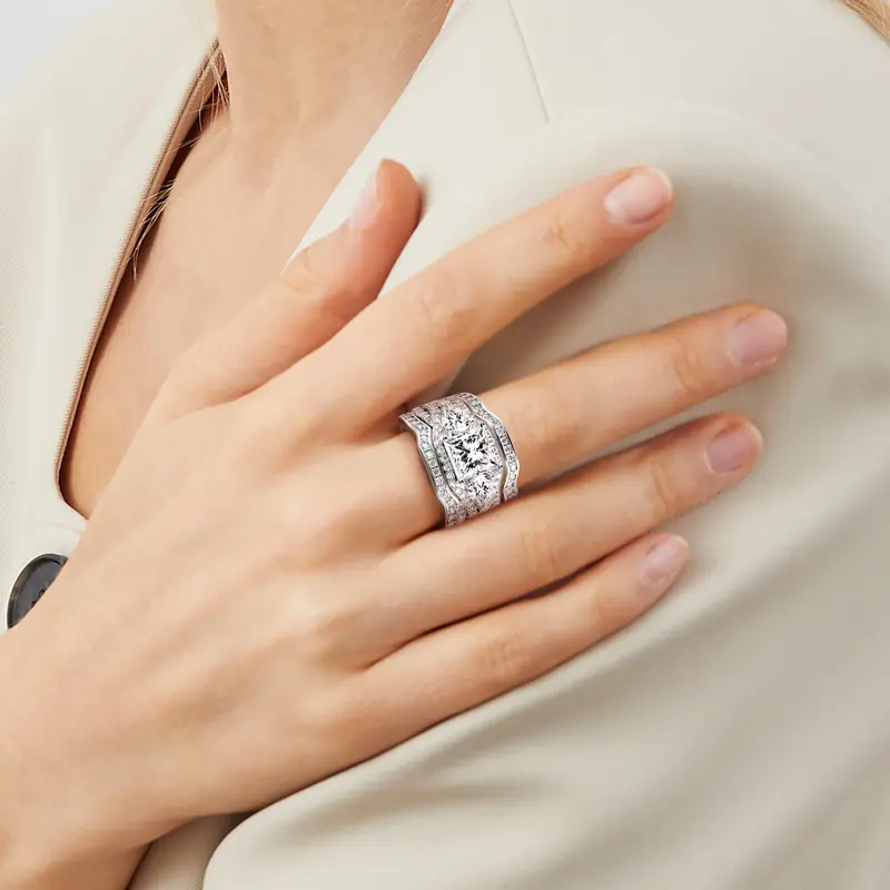 3pc Square Stone Ring Set