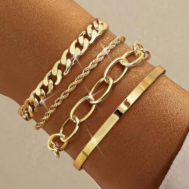 4pc Chunky Cuban Bracelet Set
