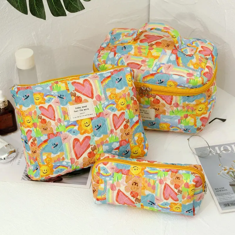 3pc Quilted Makeup Bag Set