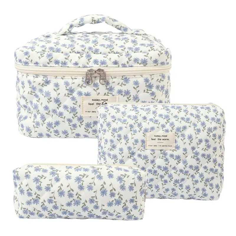 3pc Quilted Makeup Bag Set