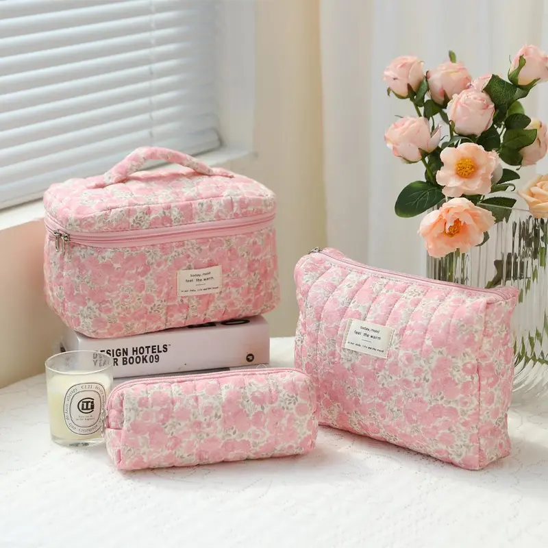 3pc Quilted Makeup Bag Set