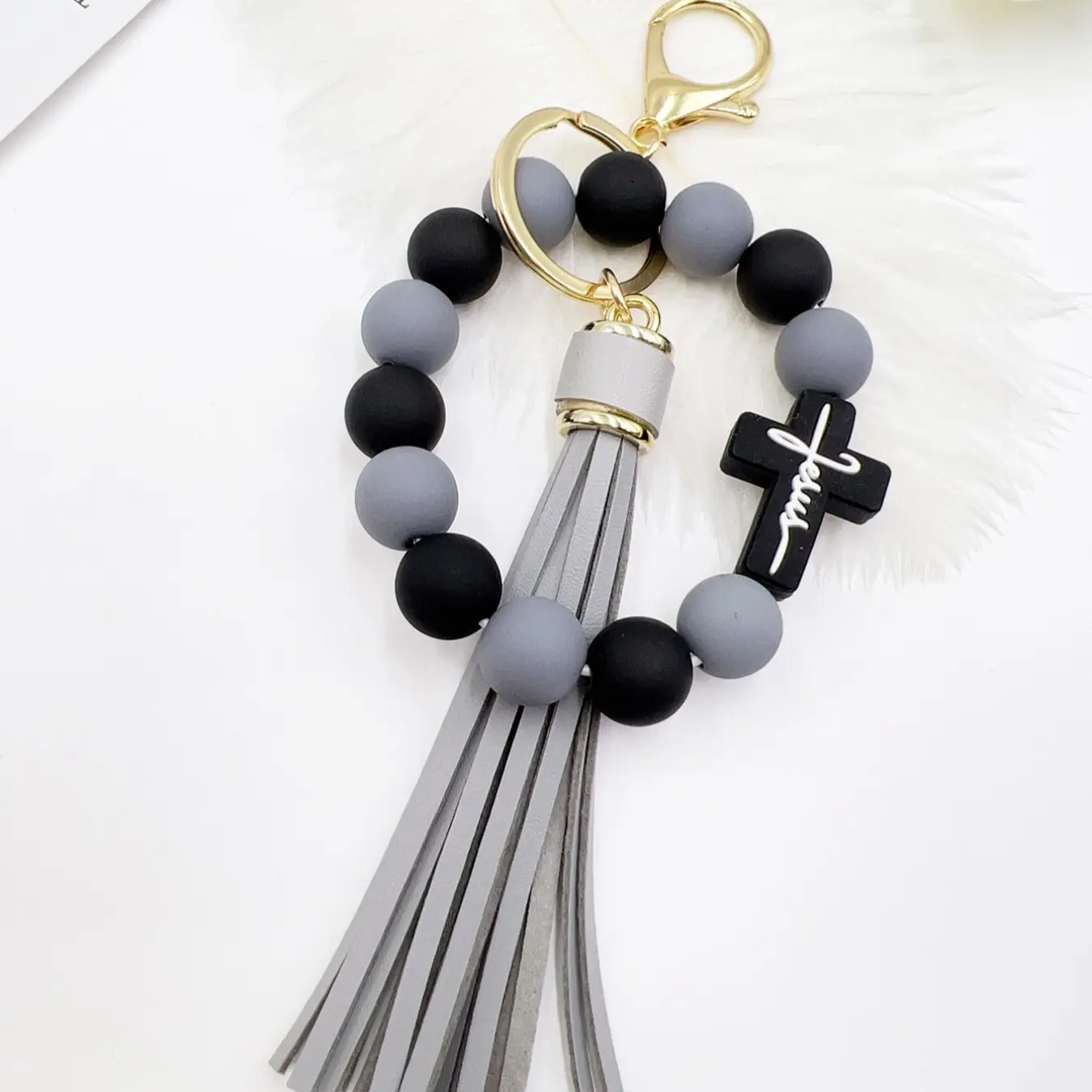 Cross Beaded Keychain