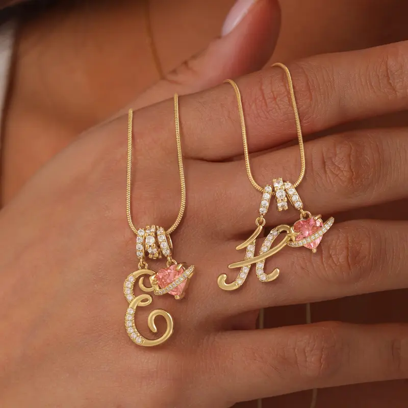 14k Initial Heart Charm Necklace