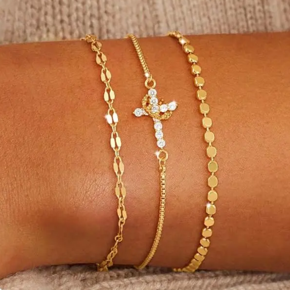 3pc Crown Cross Bracelet Set