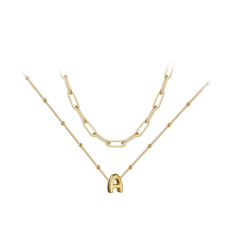 2pc Initial Paperclip Necklace Set