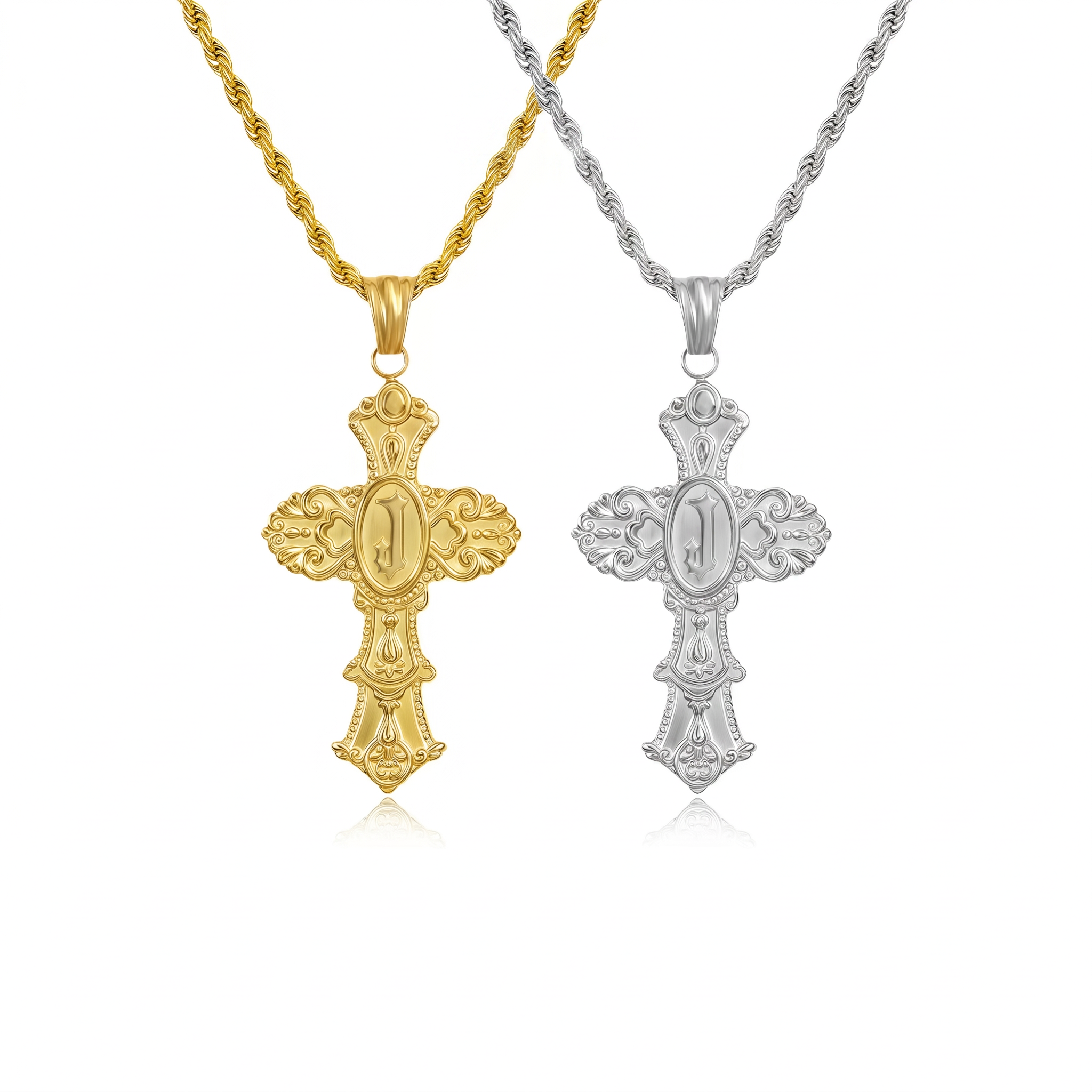 Vintage Cross Initial Necklace