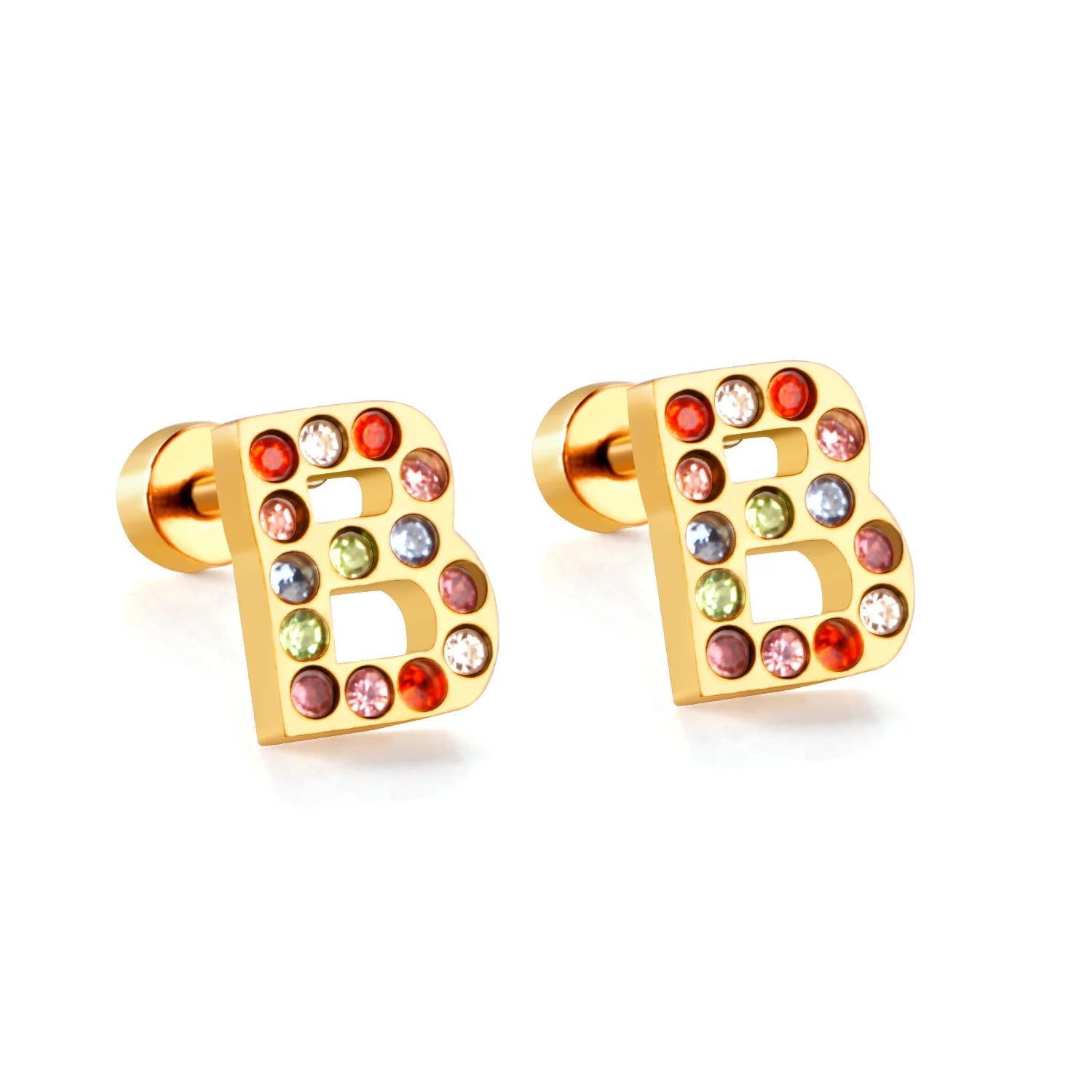 Rainbow Initial Letter Stud Earrings