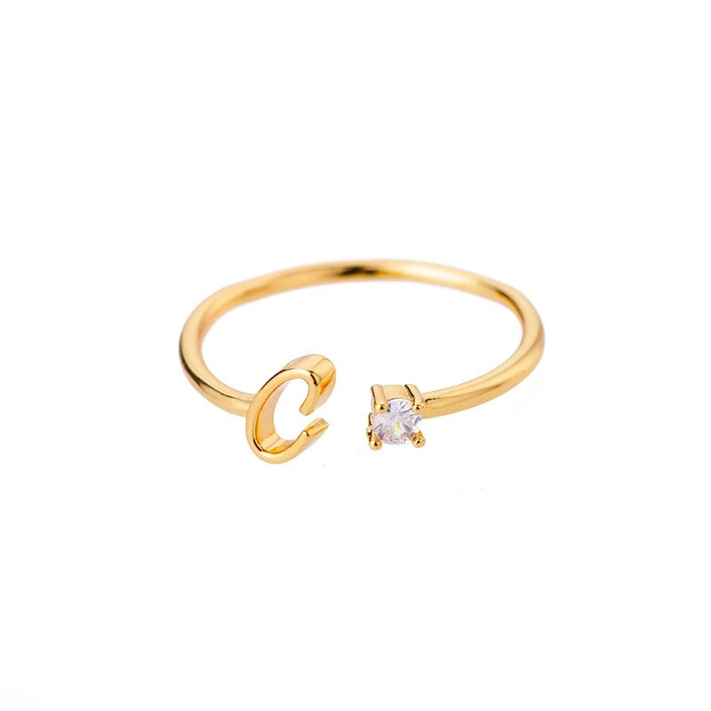 Adjustable Tiny Initial Letter Ring
