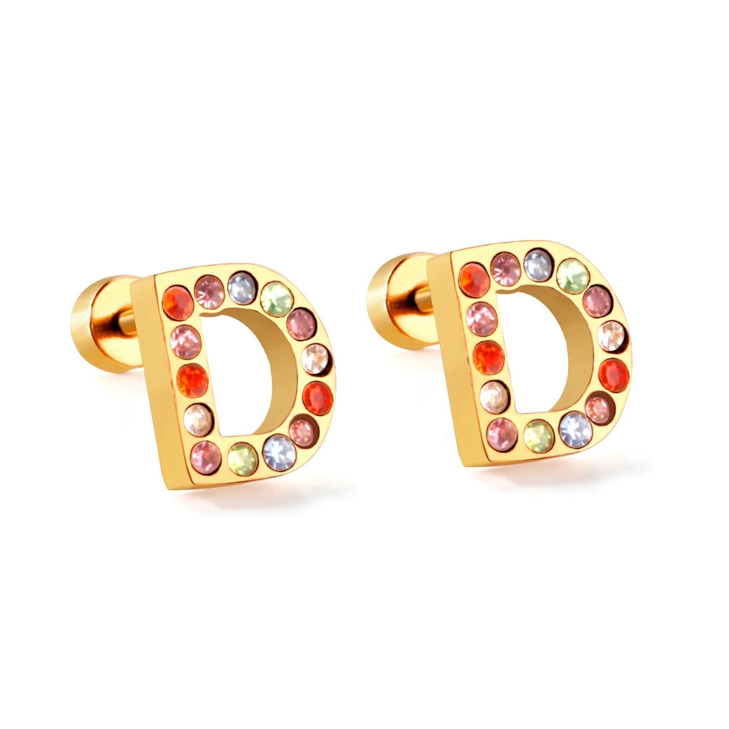Rainbow Initial Letter Stud Earrings