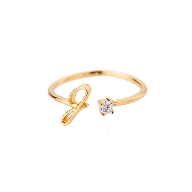 Adjustable Tiny Initial Letter Ring