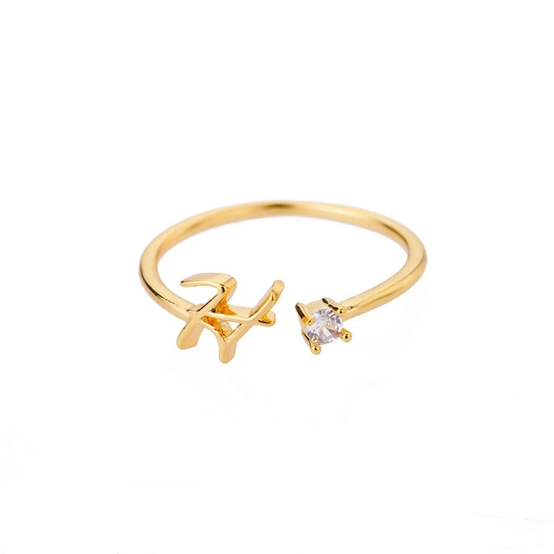 Adjustable Tiny Initial Letter Ring