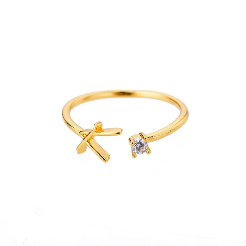 Adjustable Tiny Initial Letter Ring
