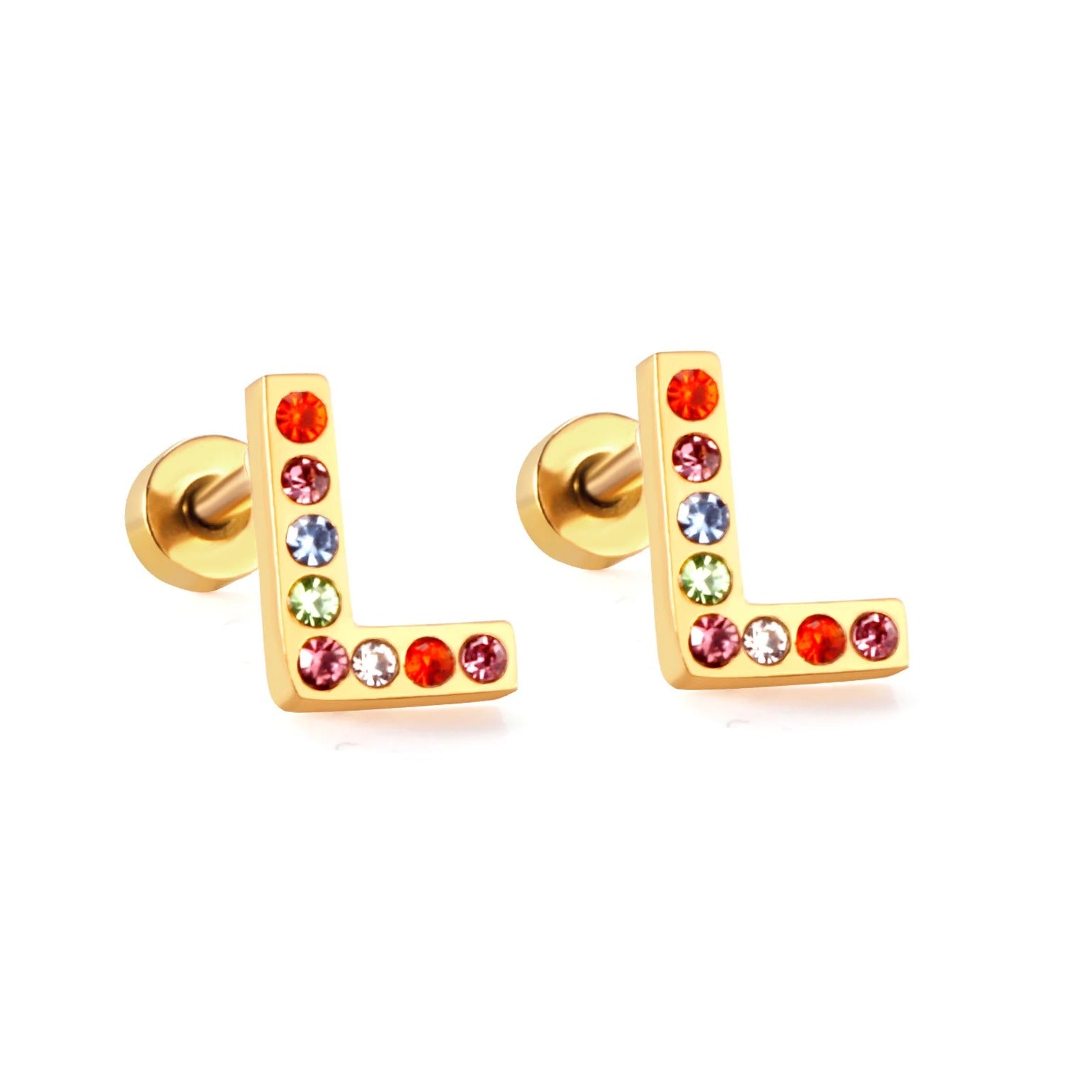 Rainbow Initial Letter Stud Earrings