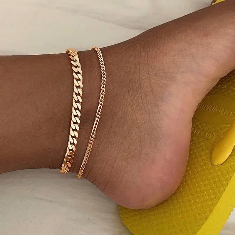 Double Layer Thick & Thin Anklet Set