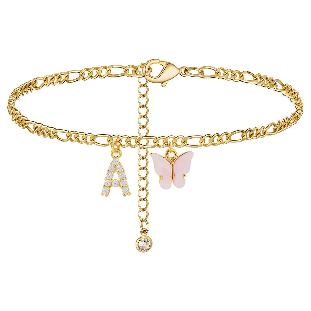Dainty Butterfly Letter Initial Anklet