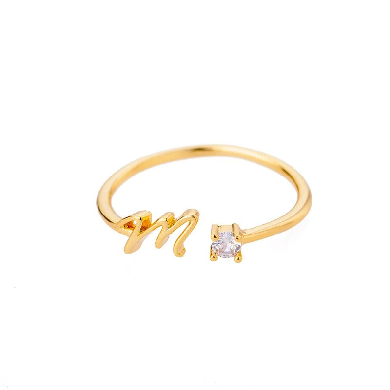 Adjustable Tiny Initial Letter Ring
